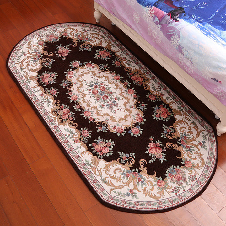 Lisslune | Retro Flower Pattern Carpet Red and Black Polyester Indoor Carpet Washable Non-slip Back Indoor Carpet for Bedroom