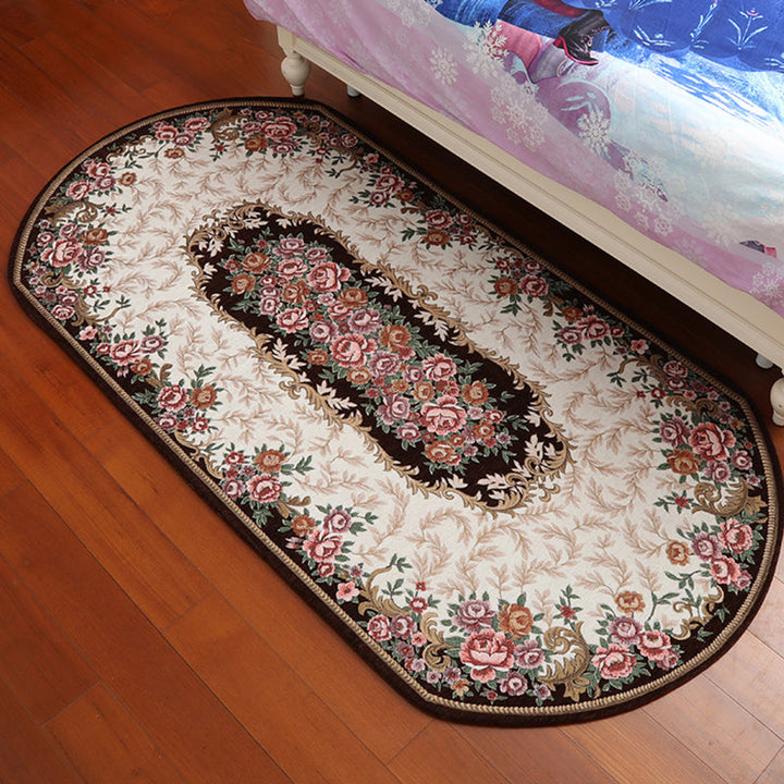 Lisslune | Retro Flower Pattern Carpet Red and Black Polyester Indoor Carpet Washable Non-slip Back Indoor Carpet for Bedroom