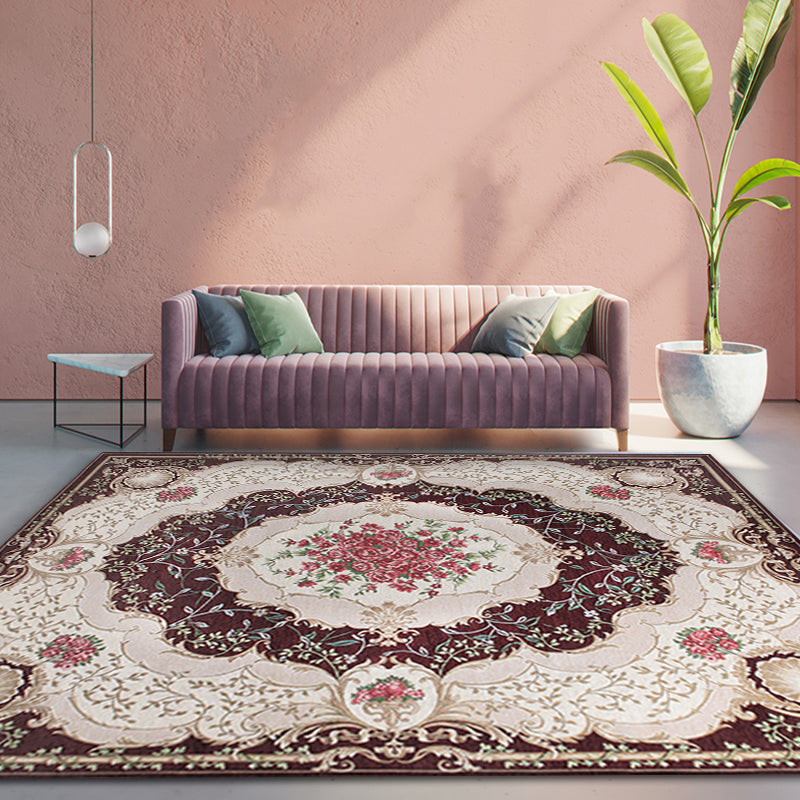 Lisslune | Blossom Pattern Carpet Polyester Retro Carpet Anti-Slip Carpet Machine Washable Indoor Carpet for Bedroom