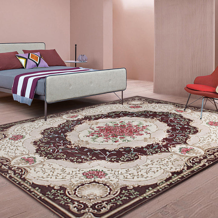 Lisslune | Blossom Pattern Carpet Polyester Retro Carpet Anti-Slip Carpet Machine Washable Indoor Carpet for Bedroom