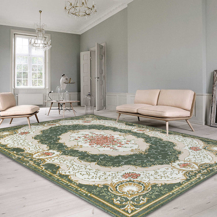 Lisslune | Blossom Pattern Carpet Polyester Retro Carpet Anti-Slip Carpet Machine Washable Indoor Carpet for Bedroom