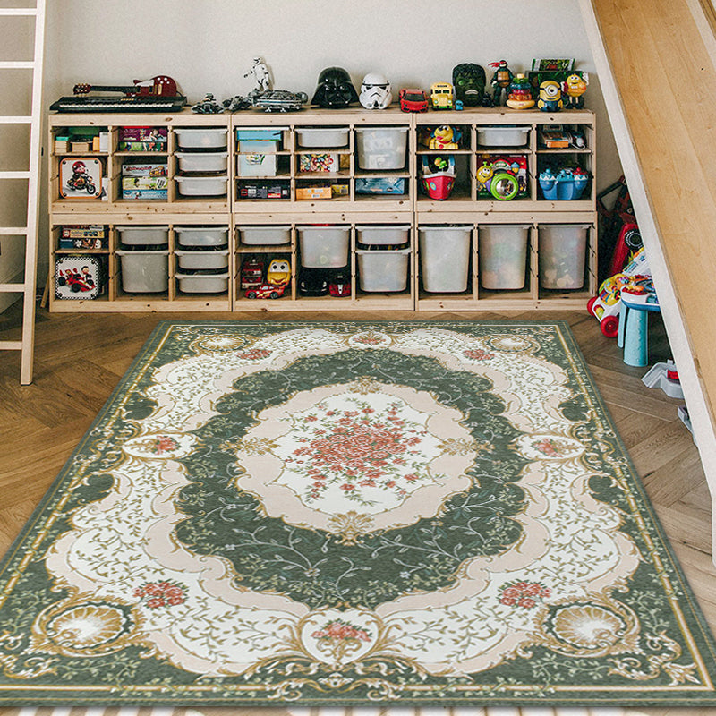 Lisslune | Blossom Pattern Carpet Polyester Retro Carpet Anti-Slip Carpet Machine Washable Indoor Carpet for Bedroom