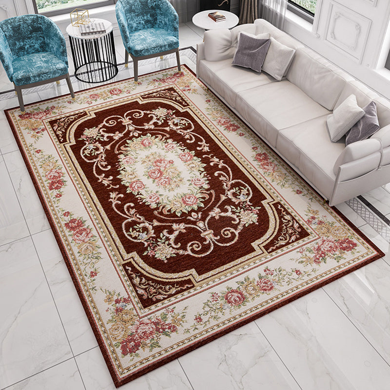 Lisslune | Multicolored floral pattern rug Polyester retro rug non-slip backing pet-friendly washable rug for the living room