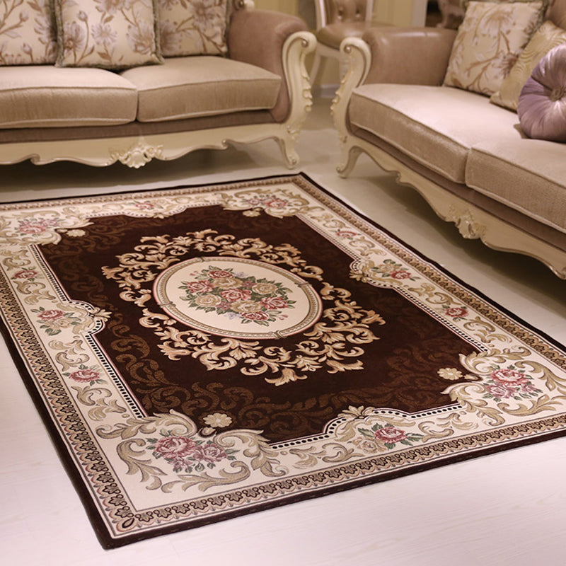 Lisslune | Multicolored floral pattern rug Polyester retro rug non-slip backing pet-friendly washable rug for the living room