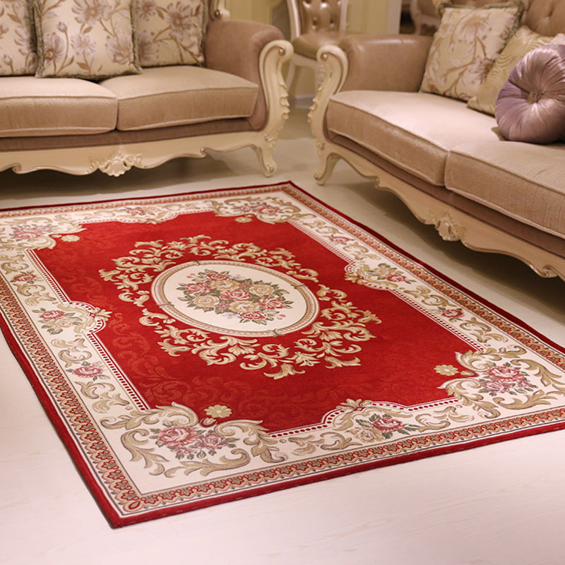 Lisslune | Multicolored floral pattern rug Polyester retro rug non-slip backing pet-friendly washable rug for the living room