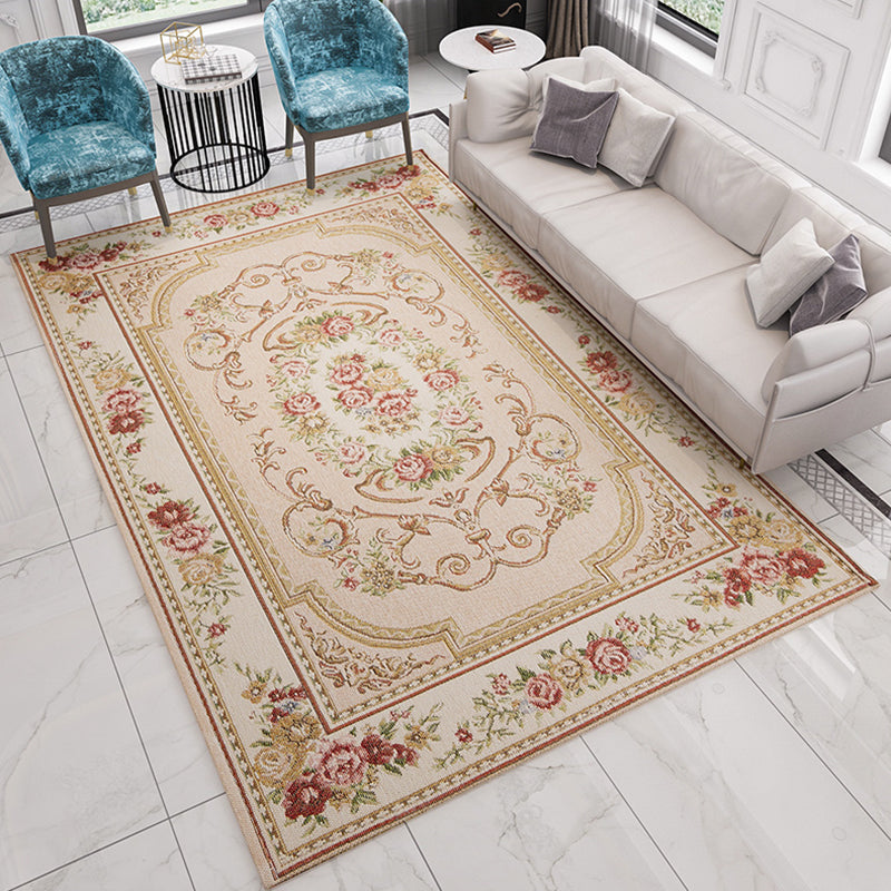 Lisslune | Multicolored floral pattern rug Polyester retro rug non-slip backing pet-friendly washable rug for the living room