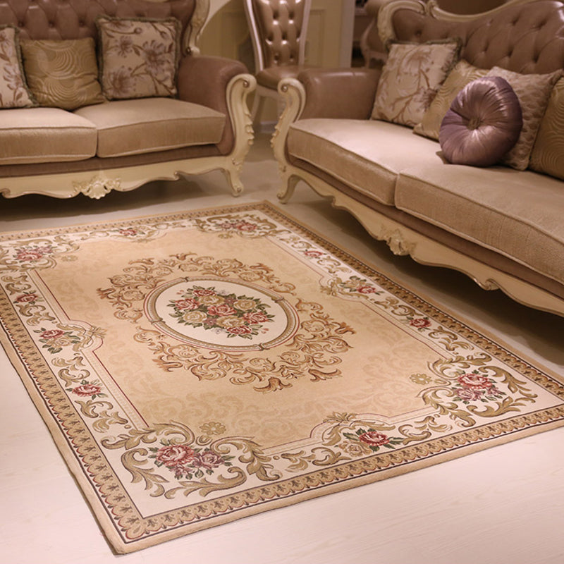 Lisslune | Multicolored floral pattern rug Polyester retro rug non-slip backing pet-friendly washable rug for the living room