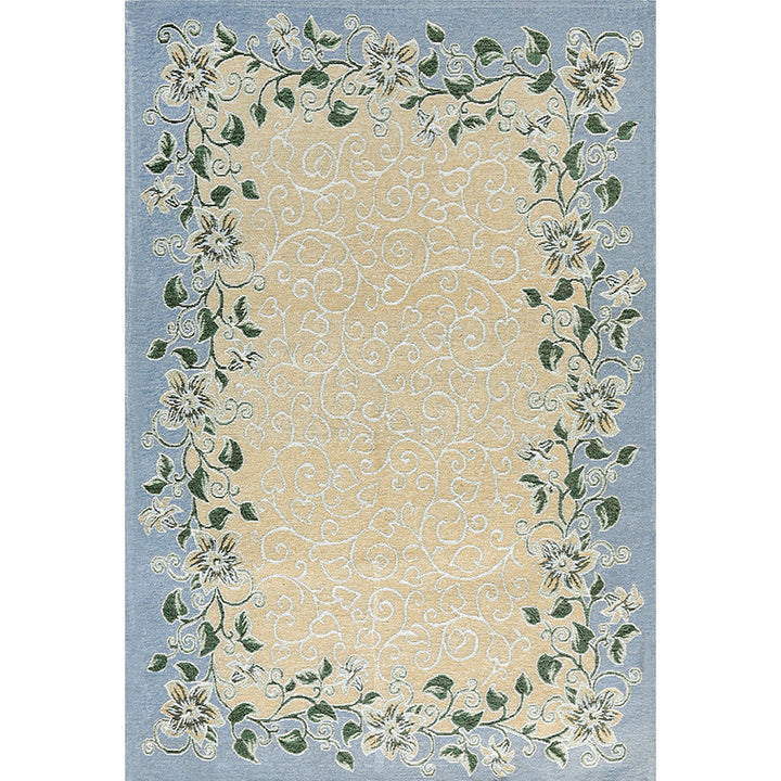 Lisslune | Blue Living Room Carpet Vintage Leaf Pattern Indoor Carpet Polyester Pet Friendly Washable Non-Slip Back Carpet