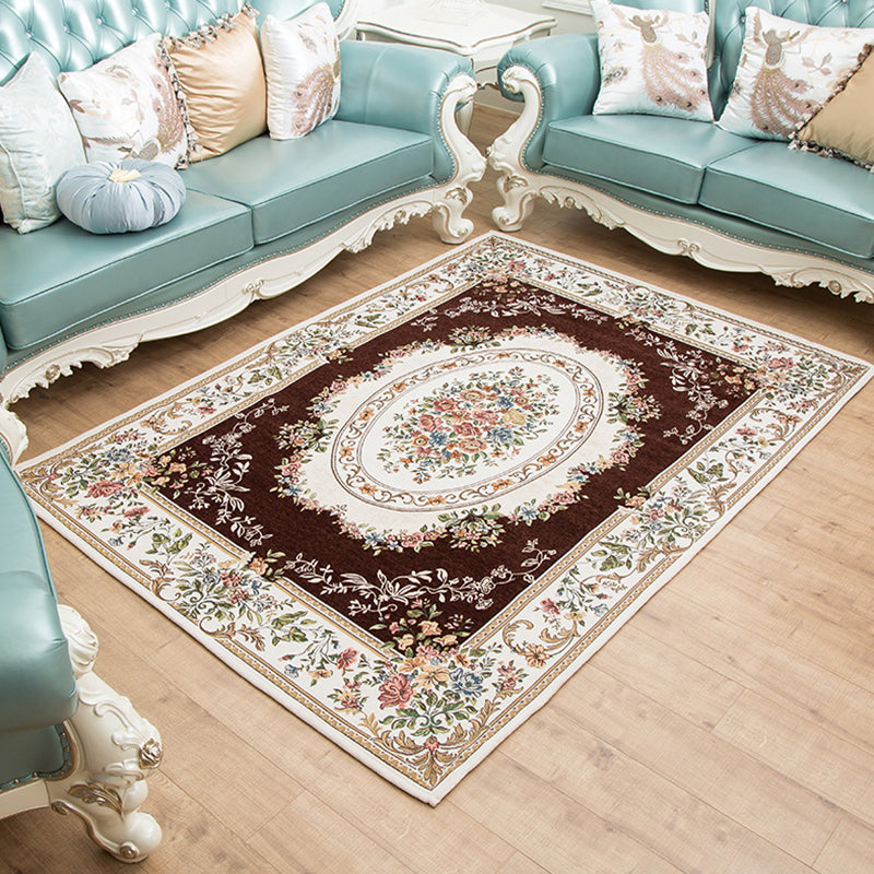 Lisslune | Retro Bud Pattern Carpet Red and Blue Polyester Carpet Washable Non-Slip Back Indoor Carpet for Living Room