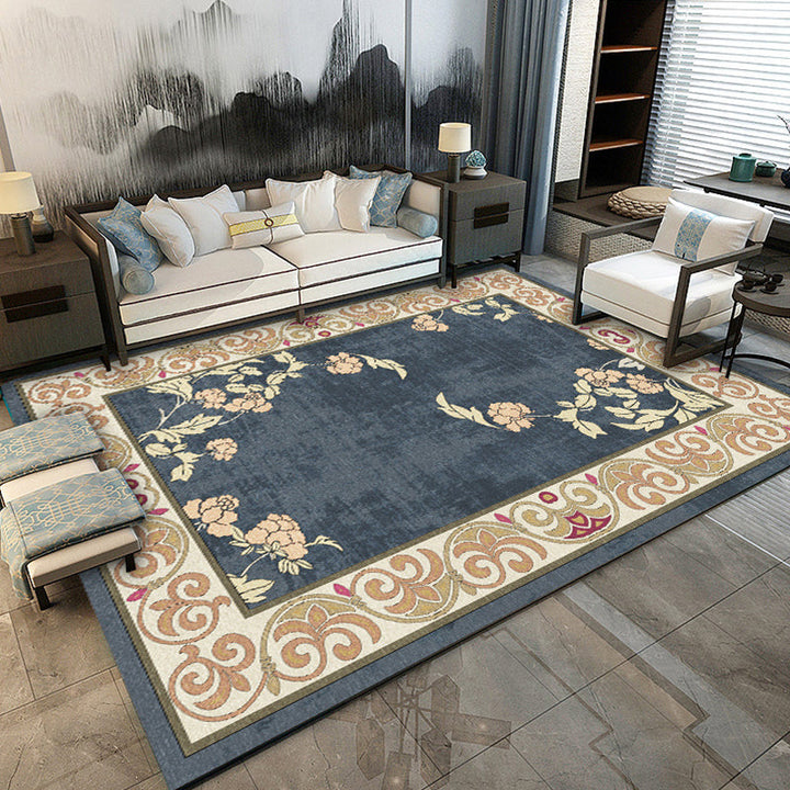 Lisslune | Traditional floral pattern carpet blue and red retro carpet washable pet friendly non-slip rug for living room