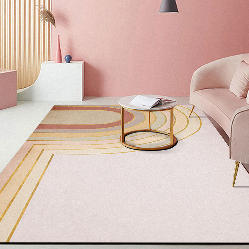 Lisslune | Pink Hall Rug Modernist Color Bar and Stripe Pattern Rug Polyester Pet Friendly Washable Non-Slip Back Rug