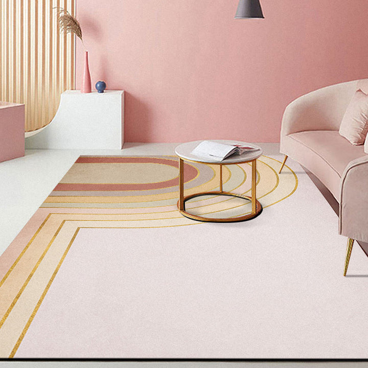 Lisslune | Pink Hall Rug Modernist Color Bar and Stripe Pattern Rug Polyester Pet Friendly Washable Non-Slip Back Rug