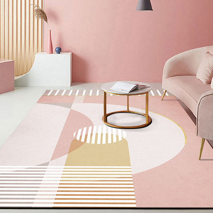 Lisslune | Pink Hall Rug Modernist Color Bar and Stripe Pattern Rug Polyester Pet Friendly Washable Non-Slip Back Rug