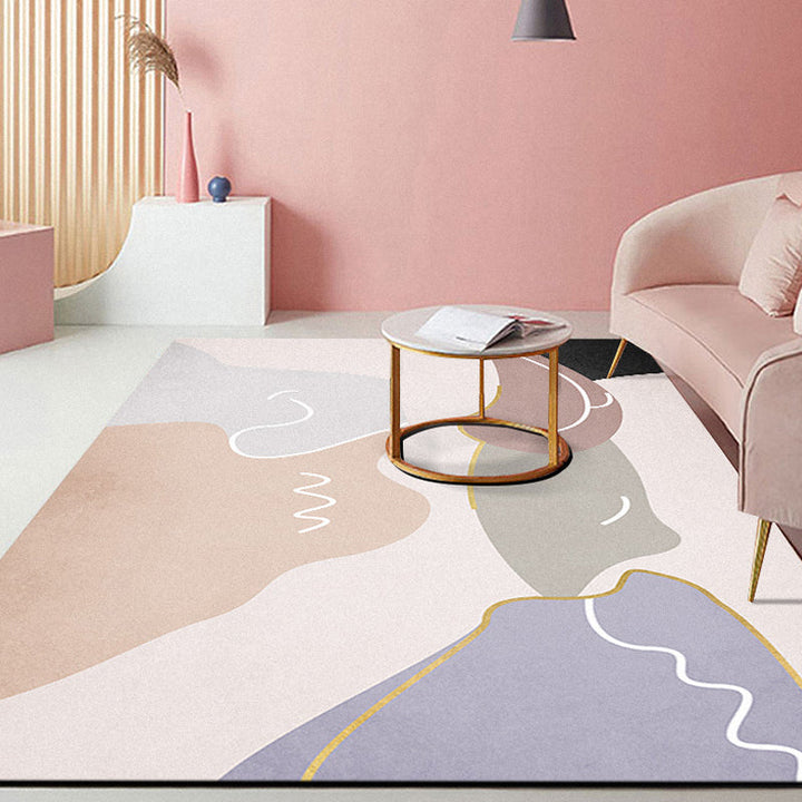 Lisslune | Pink Hall Rug Modernist Color Bar and Stripe Pattern Rug Polyester Pet Friendly Washable Non-Slip Back Rug