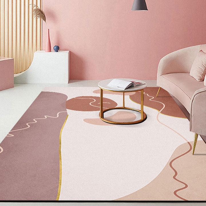 Lisslune | Pink Hall Rug Modernist Color Bar and Stripe Pattern Rug Polyester Pet Friendly Washable Non-Slip Back Rug