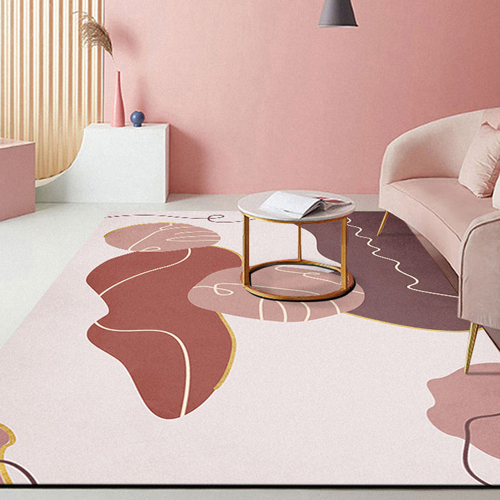 Lisslune | Modern Abstract Carpet Pink Polyester Area Rug Pet Friendly Washable Non-slip Back Area Rug for Living Room