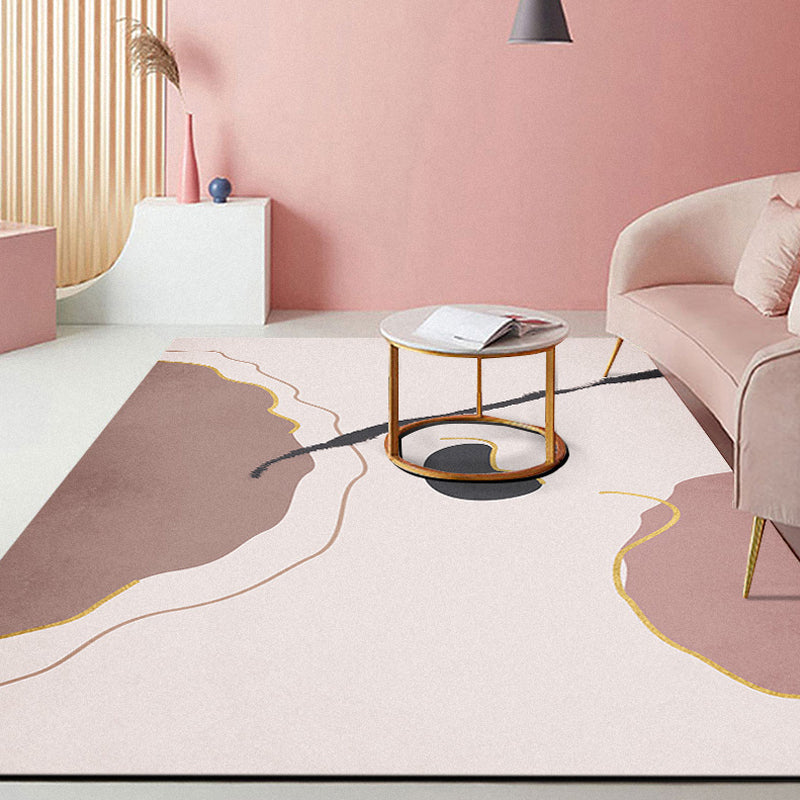 Lisslune | Modern Abstract Carpet Pink Polyester Area Rug Pet Friendly Washable Non-slip Back Area Rug for Living Room