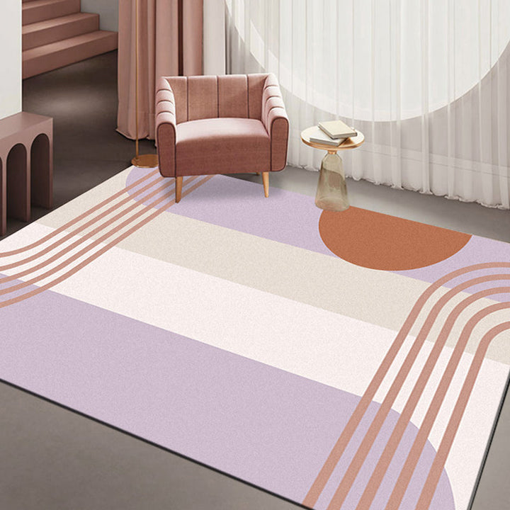 Lisslune | Multi-Color Modernist Rug Polyester Abstract and Striped Pattern Rug Washable Non-Slip Back Indoor Rug for the Living Room