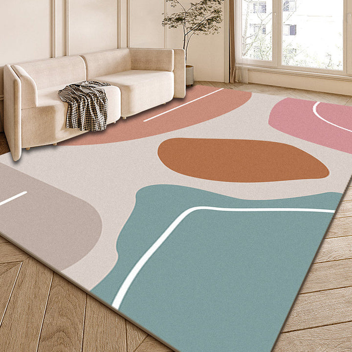 Lisslune | Multi-Color Modernist Rug Polyester Abstract and Striped Pattern Rug Washable Non-Slip Back Indoor Rug for the Living Room