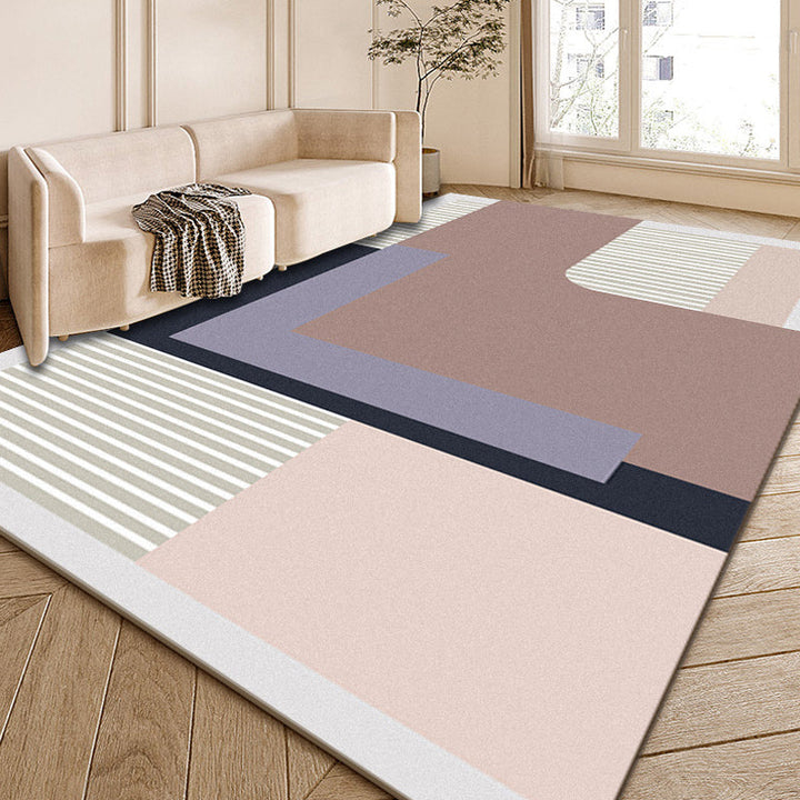 Lisslune | Multi-Color Modernist Rug Polyester Abstract and Striped Pattern Rug Washable Non-Slip Back Indoor Rug for the Living Room