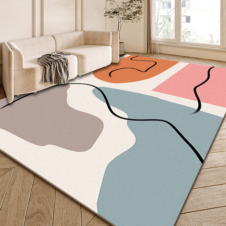 Lisslune | Multi-Color Modernist Rug Polyester Abstract and Striped Pattern Rug Washable Non-Slip Back Indoor Rug for the Living Room