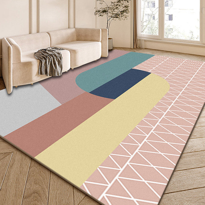 Lisslune | Multi-Color Modernist Rug Polyester Abstract and Striped Pattern Rug Washable Non-Slip Back Indoor Rug for the Living Room