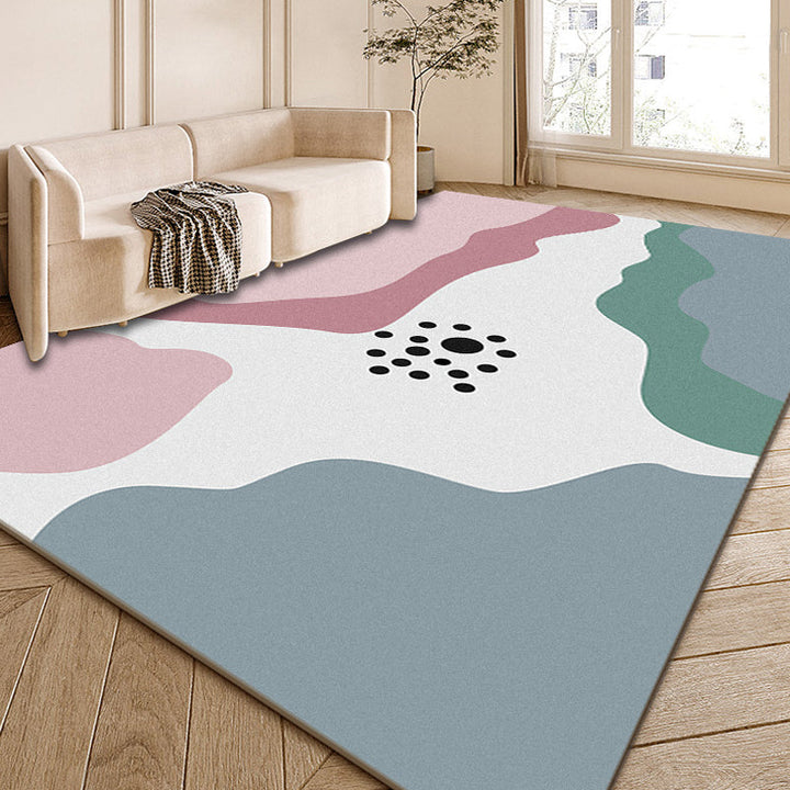 Lisslune | Multi-Color Modernist Rug Polyester Abstract and Striped Pattern Rug Washable Non-Slip Back Indoor Rug for the Living Room