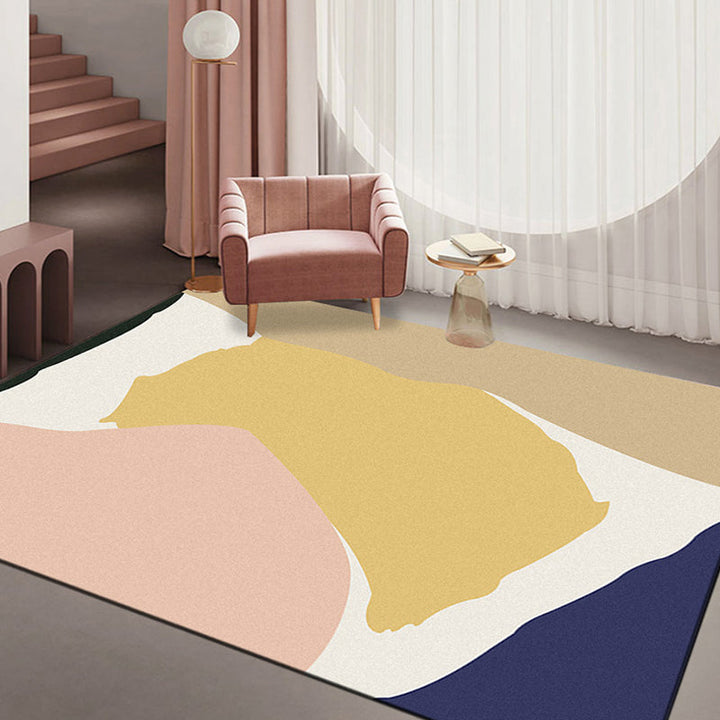 Lisslune | Modernist Color Block Carpet Multi-Color Polyester Area Rug Washable Non-Slip Back Indoor Rug for Drawing Room