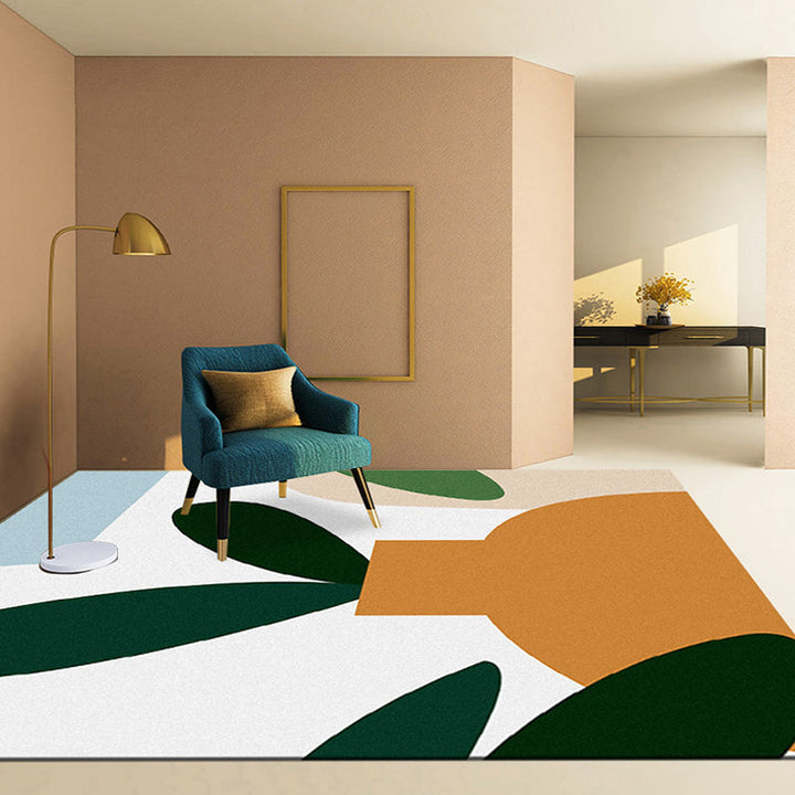 Lisslune | Modernist Color Block Carpet Multi-Color Polyester Area Rug Washable Non-Slip Back Indoor Rug for Drawing Room