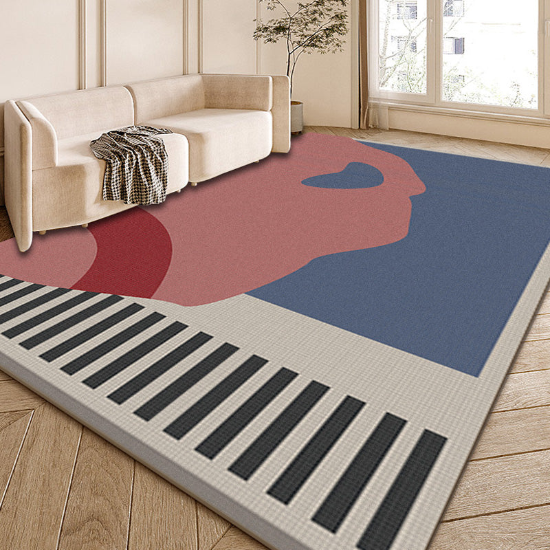 Lisslune | Modernist Color Block Carpet Multi-Color Polyester Area Rug Washable Non-Slip Back Indoor Rug for Drawing Room