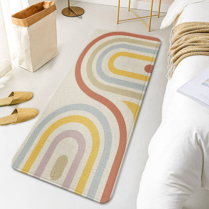 Lisslune | Casual Multi Colored Modernism Carpet Polyester Swirl Stripe Pattern Carpet Washable Pet Friendly Non-Slip Carpet for Bedroom