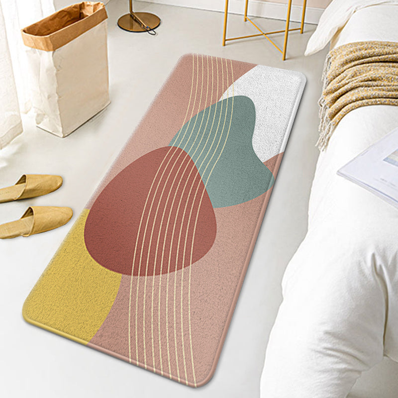 Lisslune | Casual Multi Colored Modernism Carpet Polyester Swirl Stripe Pattern Carpet Washable Pet Friendly Non-Slip Carpet for Bedroom