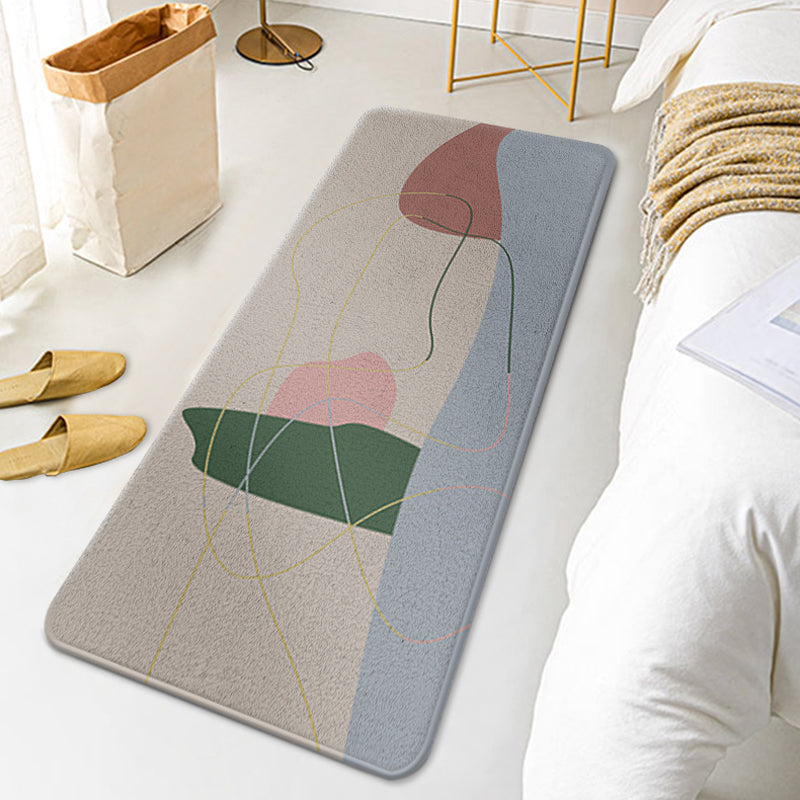 Lisslune | Casual Multi Colored Modernism Carpet Polyester Swirl Stripe Pattern Carpet Washable Pet Friendly Non-Slip Carpet for Bedroom