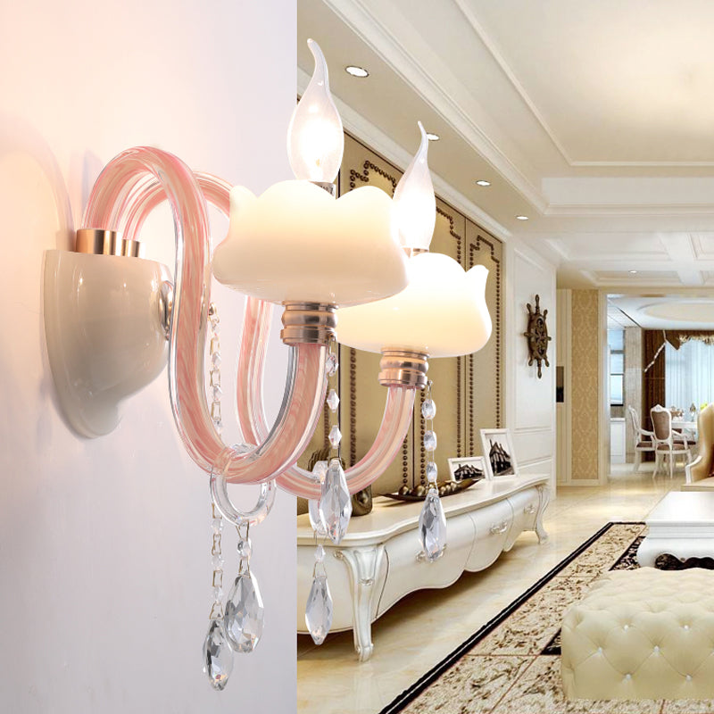 Skørter | Pink Wall Lamp with Pearl Light with Clear Crystal Traditional Style Metal Wall Lamp for Bathroom