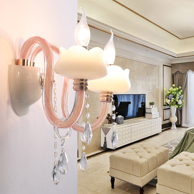 Skørter | Pink Wall Lamp with Pearl Light with Clear Crystal Traditional Style Metal Wall Lamp for Bathroom