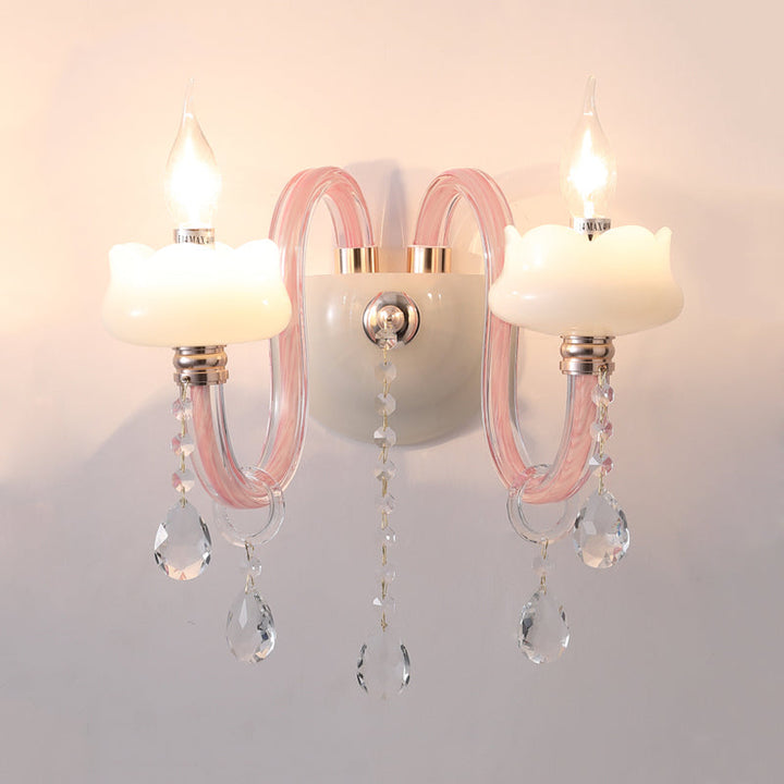 Skørter | Pink Wall Lamp with Pearl Light with Clear Crystal Traditional Style Metal Wall Lamp for Bathroom