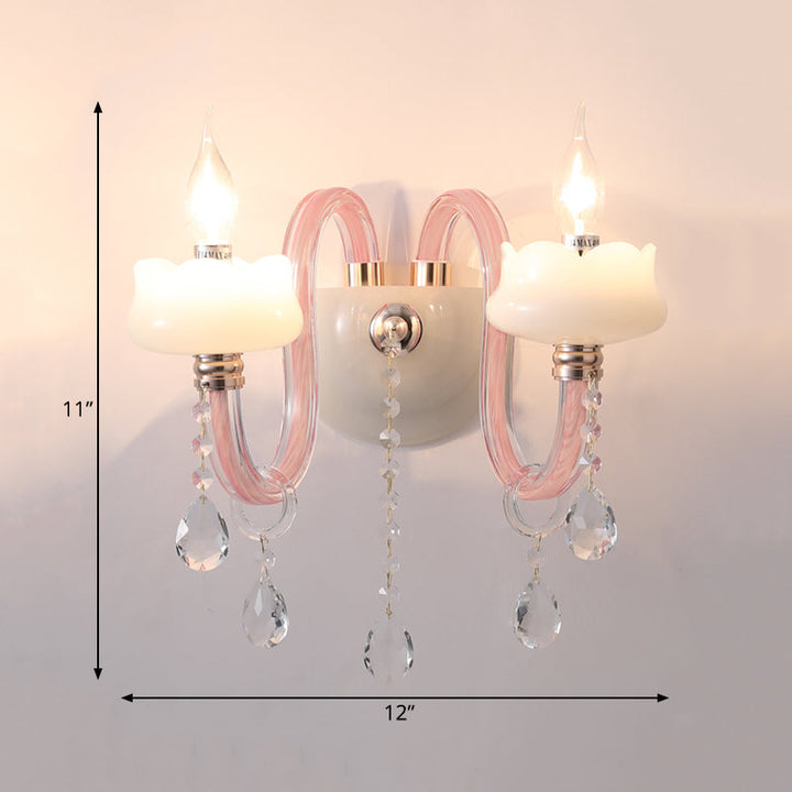 Skørter | Pink Wall Lamp with Pearl Light with Clear Crystal Traditional Style Metal Wall Lamp for Bathroom
