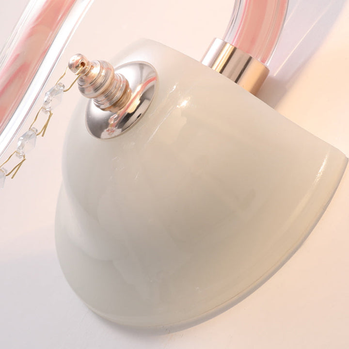 Skørter | Pink Wall Lamp with Pearl Light with Clear Crystal Traditional Style Metal Wall Lamp for Bathroom