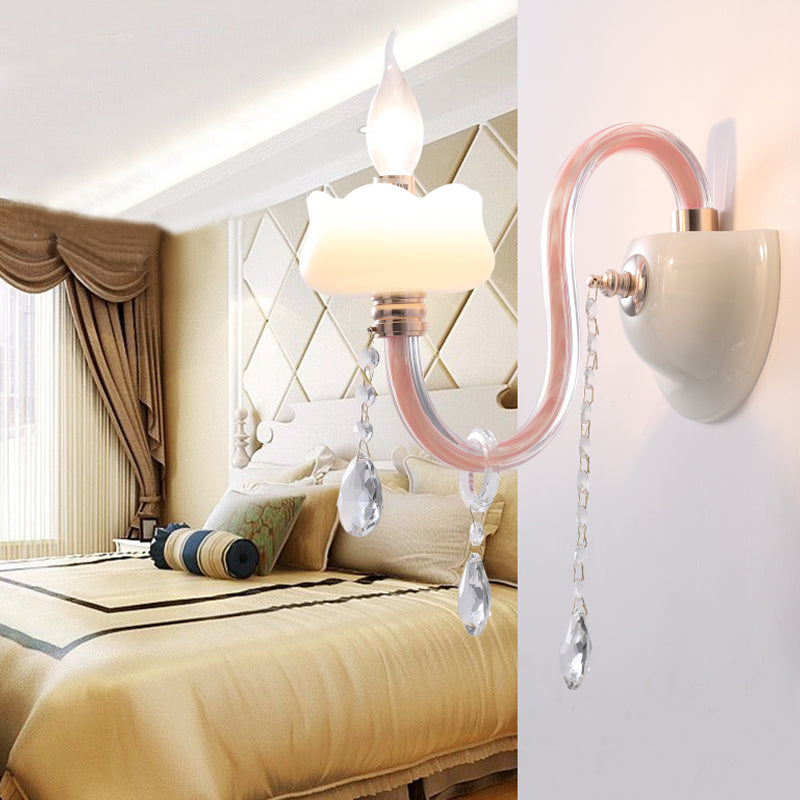 Skørter | Pink Wall Lamp with Pearl Light with Clear Crystal Traditional Style Metal Wall Lamp for Bathroom