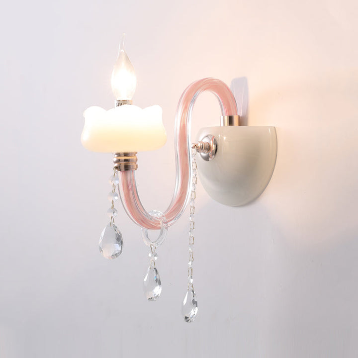 Skørter | Pink Wall Lamp with Pearl Light with Clear Crystal Traditional Style Metal Wall Lamp for Bathroom