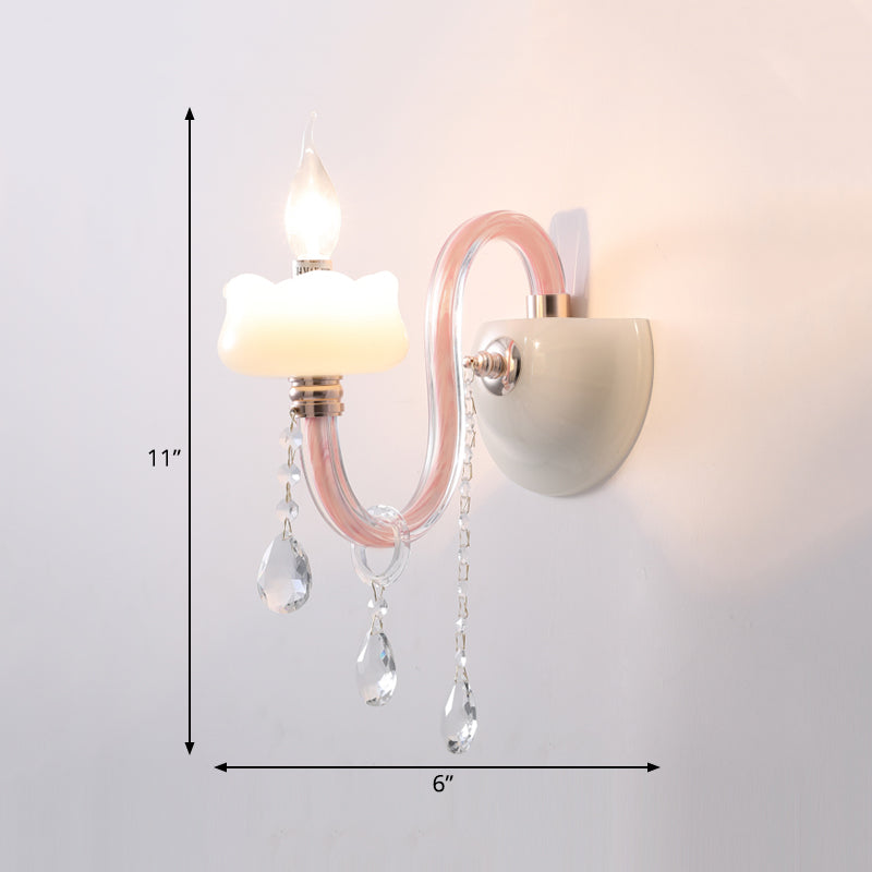 Skørter | Pink Wall Lamp with Pearl Light with Clear Crystal Traditional Style Metal Wall Lamp for Bathroom