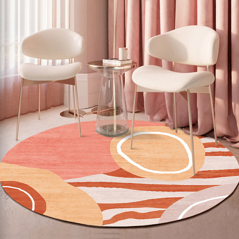 Lisslune | Indoor Round Rug Multicolor Polyester with Color Block Design Pet-Friendly Novelty Style Rug