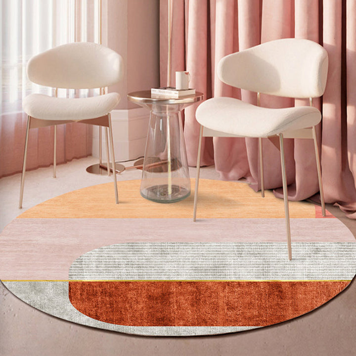 Lisslune | Indoor Round Rug Multicolor Polyester with Color Block Design Pet-Friendly Novelty Style Rug