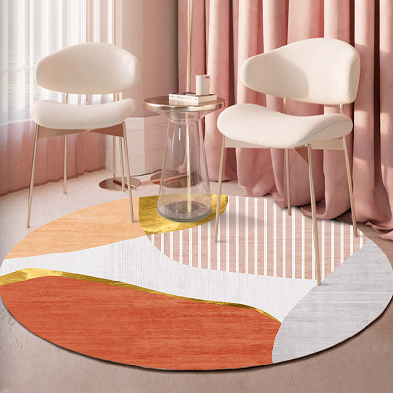 Lisslune | Indoor Round Rug Multicolor Polyester with Color Block Design Pet-Friendly Novelty Style Rug