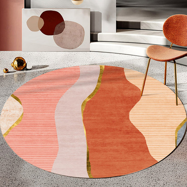 Lisslune | Indoor Round Rug Multicolor Polyester with Color Block Design Pet-Friendly Novelty Style Rug