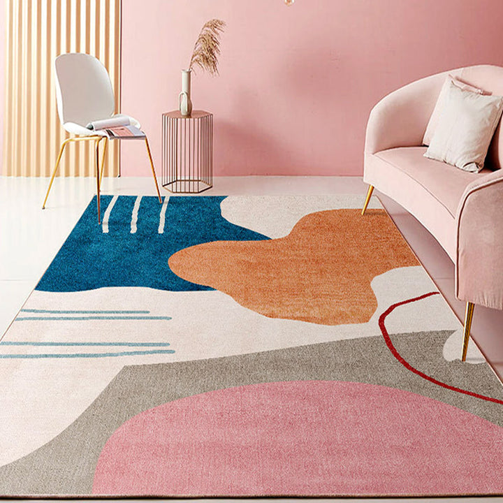 Lisslune | Color Block Design Novelty Style Colorful Area Rug Pet Friendly Polyester Rugs for Living Room