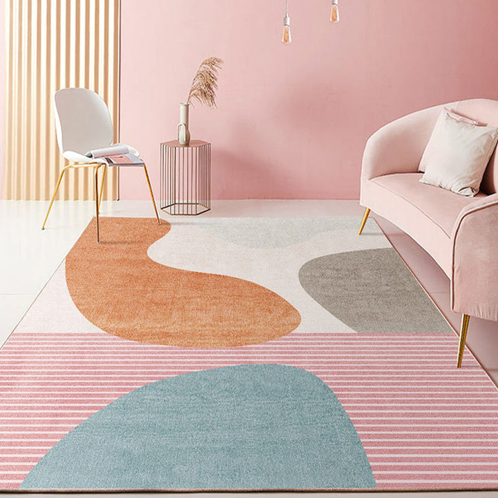 Lisslune | Color Block Design Novelty Style Colorful Area Rug Pet Friendly Polyester Rugs for Living Room