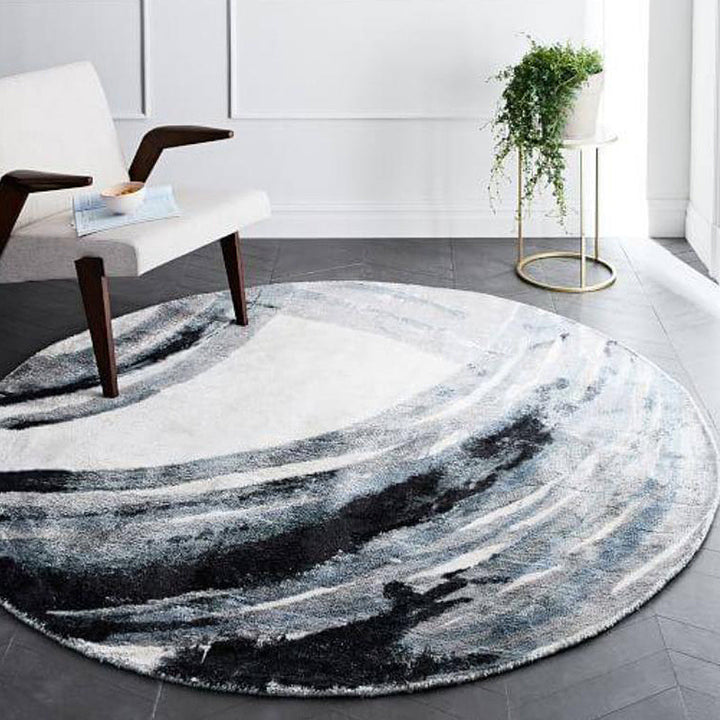 Lisslune | Circular Industrial Style Carpet with Multicolor Cement Pattern Pet Friendly Polyester Carpet for Room