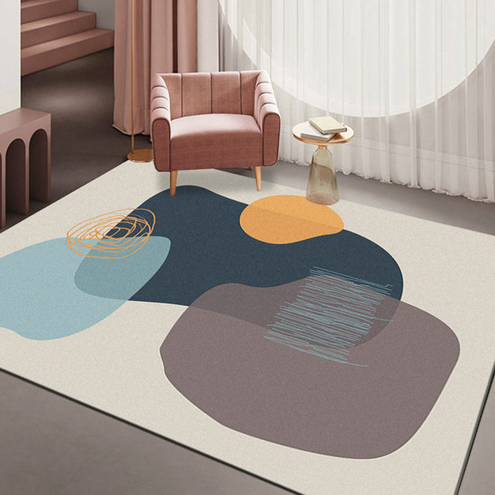 Lisslune | Minimalism Parlor Rug Multi-Color Color Block Indoor Rug Polyester Non-Slip Back Machine Washable Rug