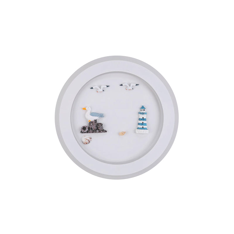 Skørter | Maritime Stylish Circle Wall Lamp with Sea Acrylic LED Wall Lamp in White for Children's Room